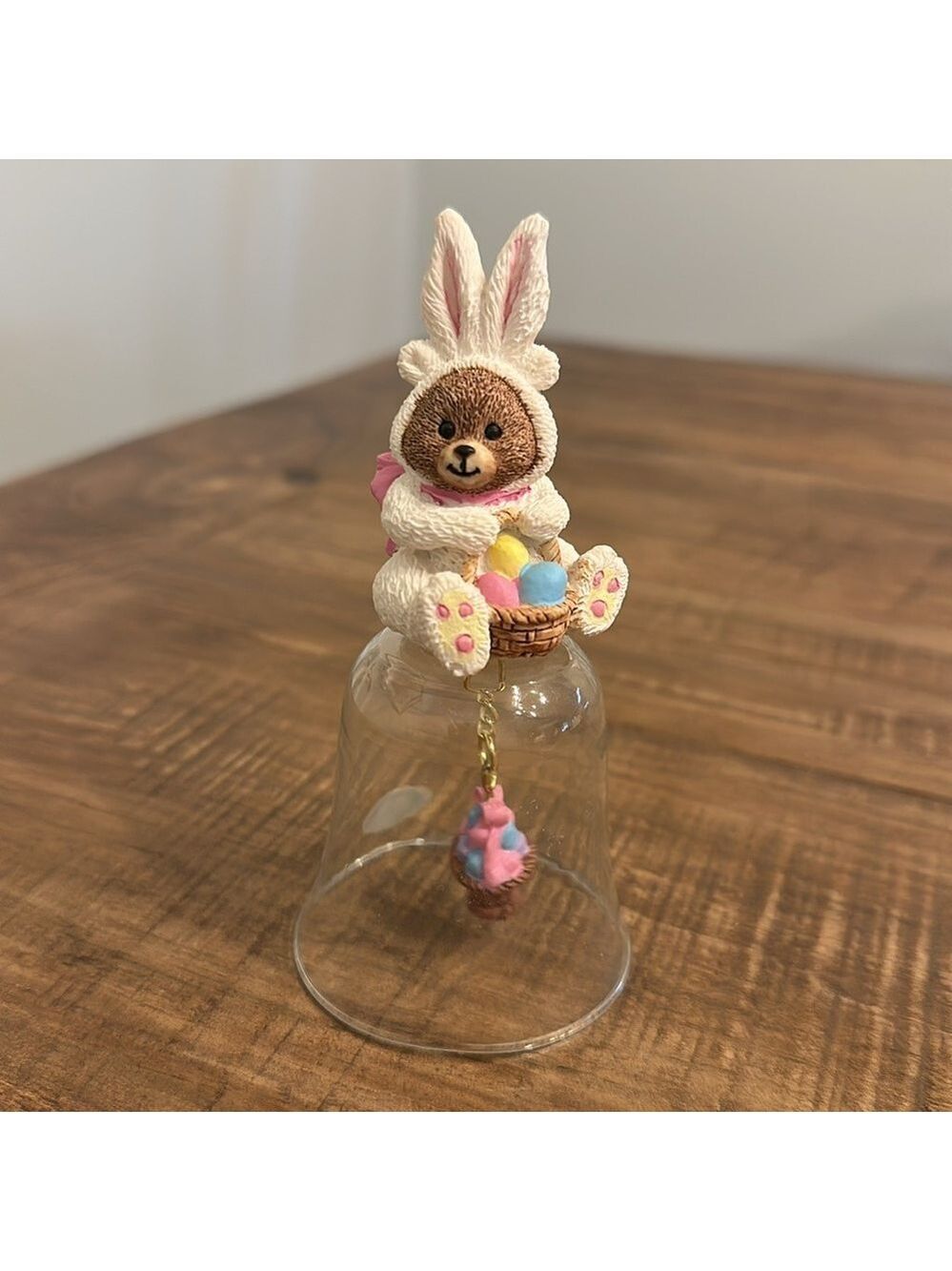 “Bearly a Bunny” Glass Bell Vintage Easter decoration features a bear as a bunny
